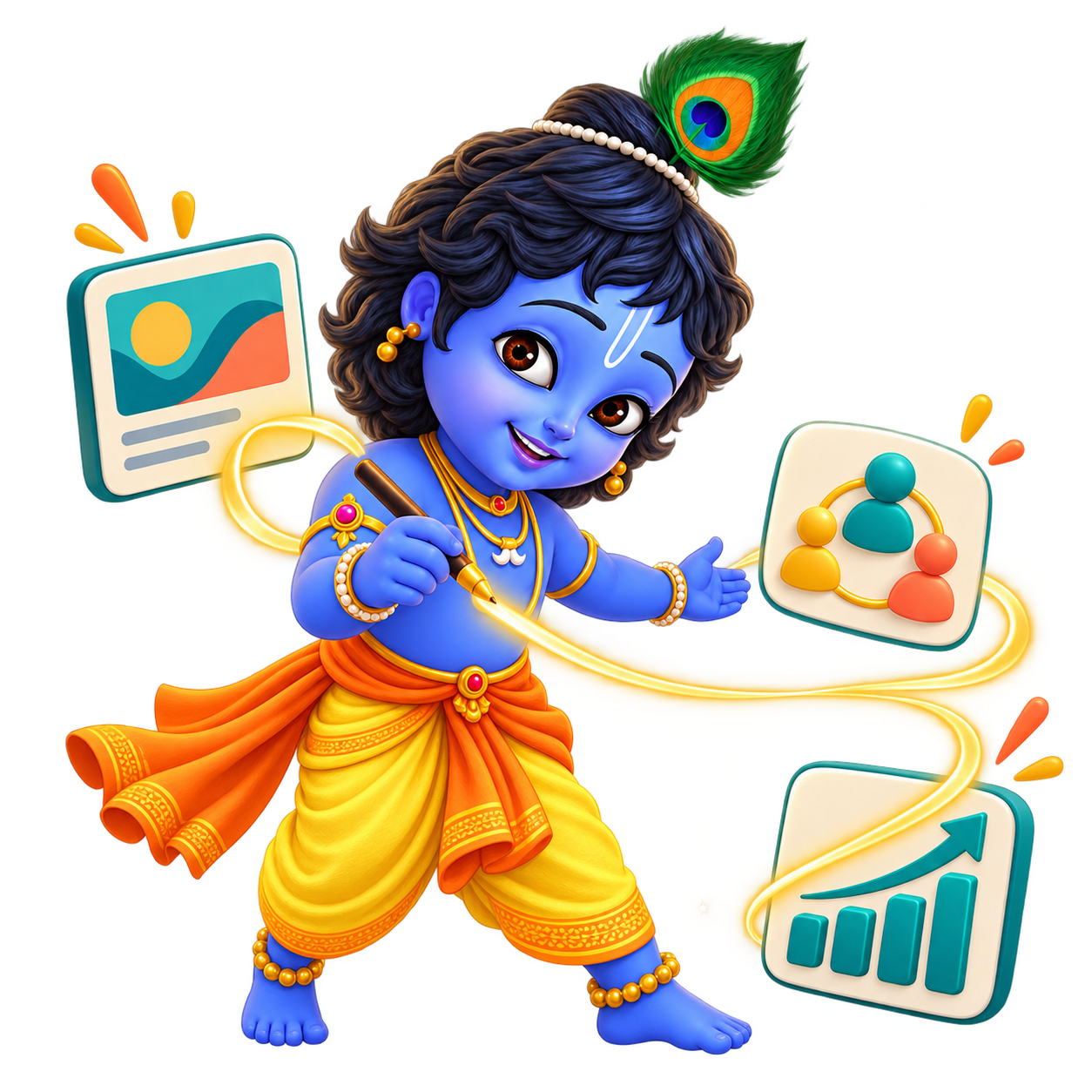 Krishna guiding a campaign from creative advertising through audiences to a rising conversion chart